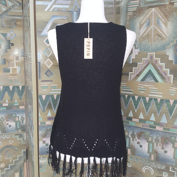 Anthropologie Pepin black boho sleeveless sweater - Picture 2 of 9